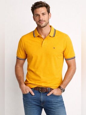 Tommy Hilfiger Mens Yellow Regular Fit Wicking Polo Shirt XL Short Sleeve Tipped